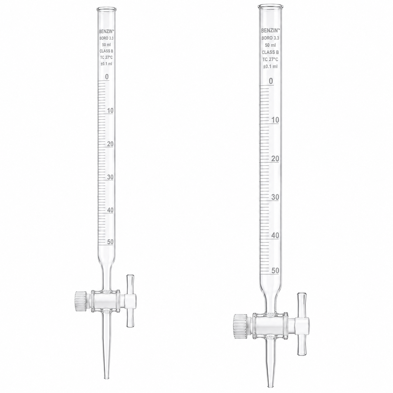 Burettes, Class B with Straight Bore Glass Stopcock