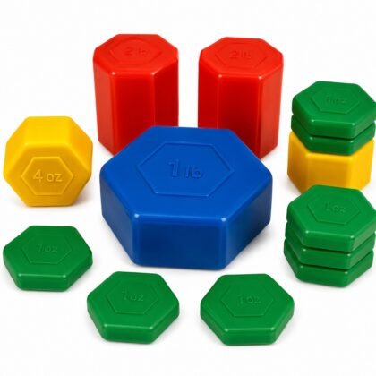 Hexagonal Plastic Weights: set of 52 pcs. Weights of 1g/ 5g/ 10g & 20g. Colour coding for easy identification.