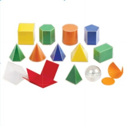 Folding Geo Solid: This resource allows children to connect 3D solid with its 2D representation, and to deduce formulae for surface areas and volumes. It includes coloured folding shapes and transperent plastic shapes.