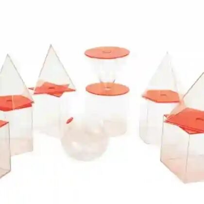 3D Solids Set 10 cm Transparent : Set of 12 pcs. made of plastic with removable lid. Each shape has a 10cm dimension.