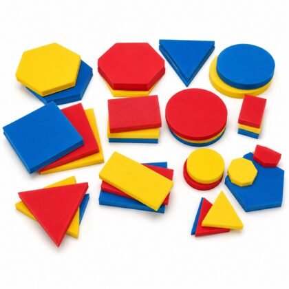 Attribute Blocks : Attribute blocks sets include red, yellow and blue circles, hexagons, rectangles, squares and triangles.