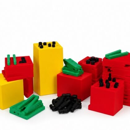 Base Ten Set Group Activity : Set supplies for class of 20–25 students with 400 individual units, 80 rods, 40 flats, 4 Thousand cubes.