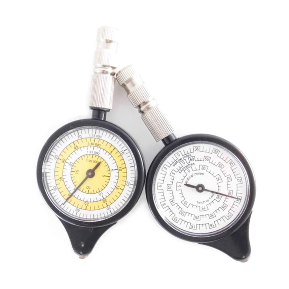 Map Measurer (Rotometer) Size: 9.5x4.5x1.5 cm. Material: Metal & Plastic. Hands on dials can be set to zero manually.