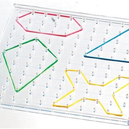 Geoboard made of transparent plastic can be used on OHP with rubber bands