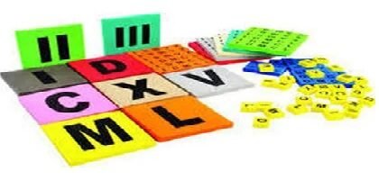 Roman Number Kit. (Group Activity): To teach roman number with the help of roman numerical printed tiles and teacher magnetic roman kit.