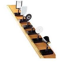 OPTICAL BENCH WOODEN WITH WOODEN ACCESSORIES.